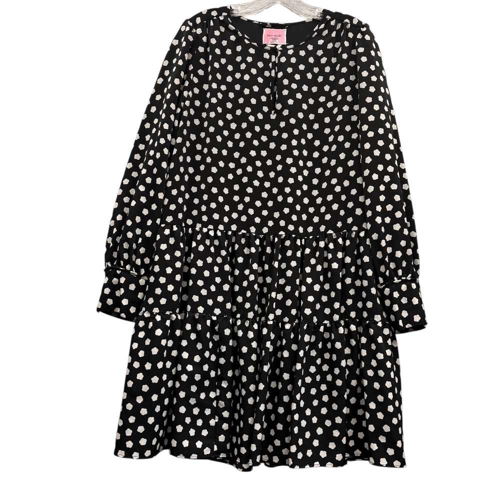 Kate Spade‎ Polka Dot Tiered Dress Ruffle Long Sleeve Black White L